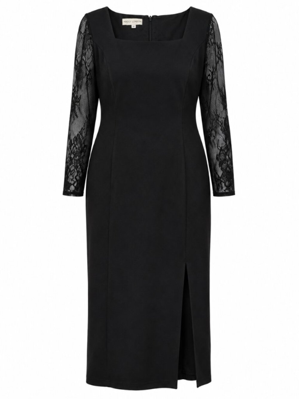 Maggy London Black Lace Sleeve Formal Midi Dress Size 14